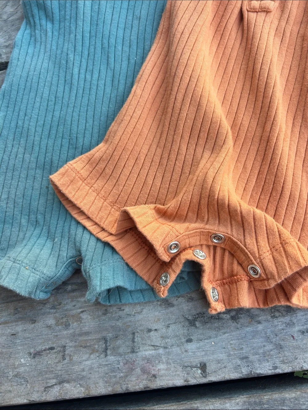 2 kate quinn Ribbed Baby Rompers in Teal & Rust Orange 3-6mo
